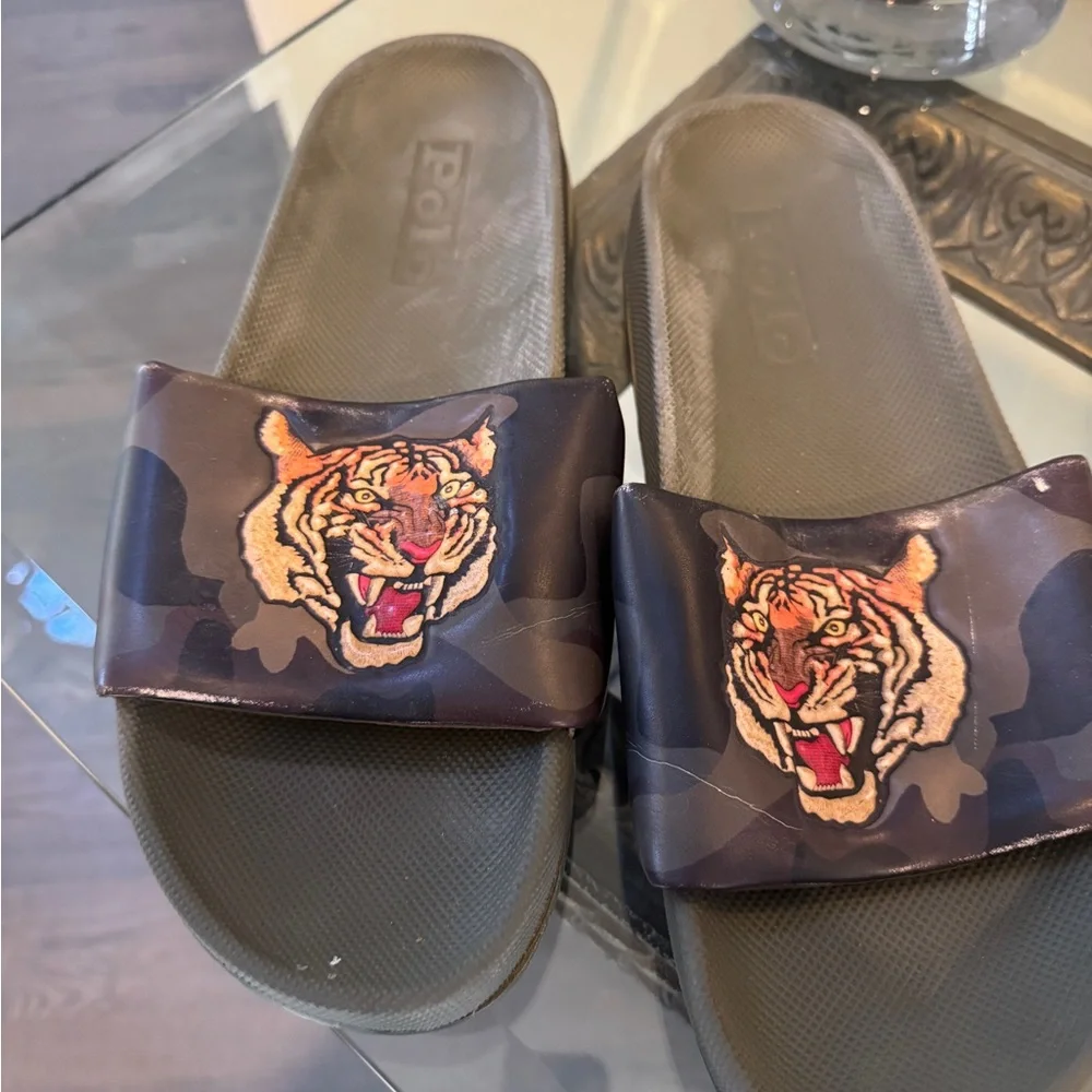 Polo by Ralph Lauren Cayson Gray Camo Tiger‎ Slide Sandals size 12